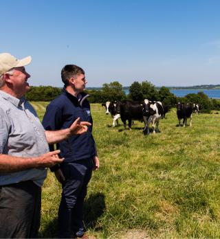 Lakeland Dairies team member Eamon Duignan working with a milk supplier on his farm.