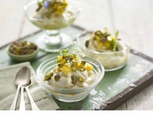 mango pistachio cardamom pudding