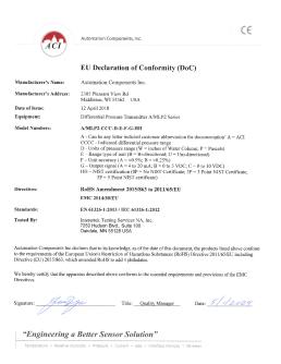 CE DECLARATION - ACI A/MLP2 Series (Pressure)