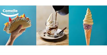 Teal collage of Comelle soft serve ice creams