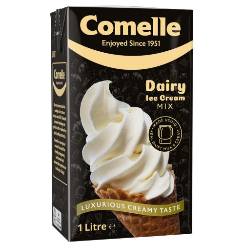 carton of comelle dairy ice cream mix in black