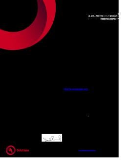 UL Certificate of Compliance ACI Current Sensors and Switches