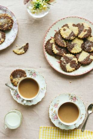 Plate of marbled chocolate and vanilla shortbreads made with Champion butter