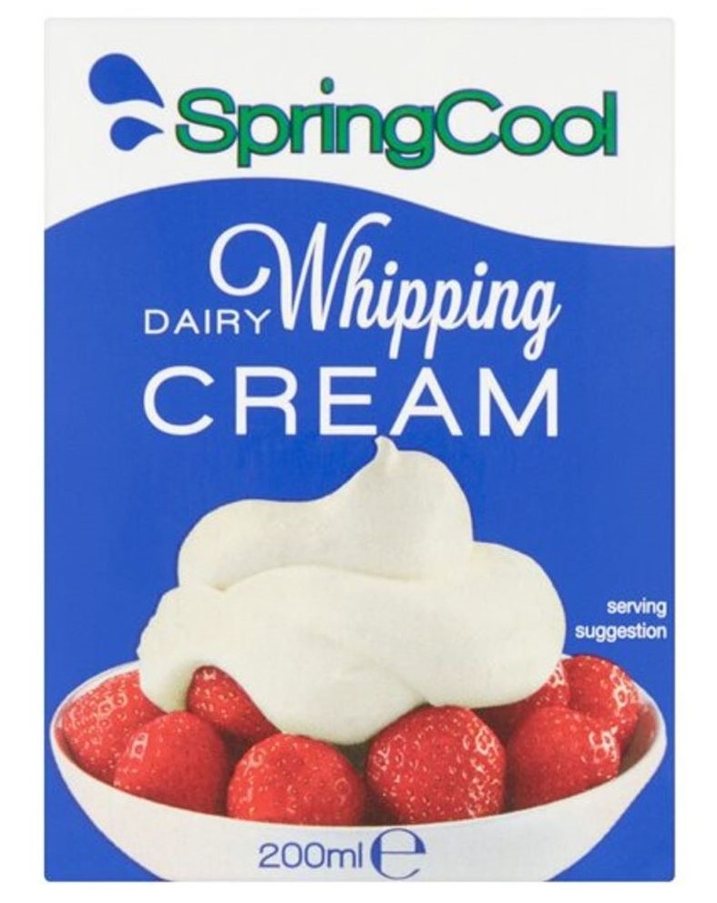 SpringCool whipping cream in blue and white carton