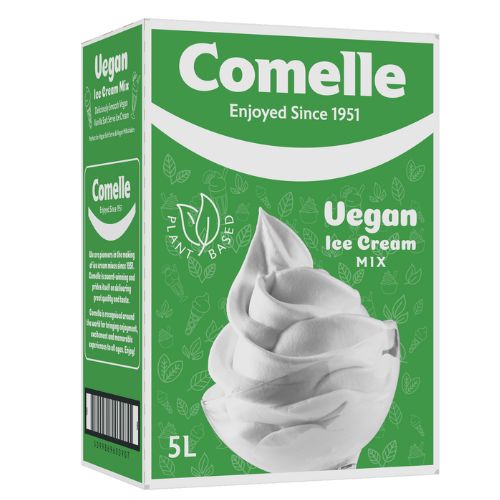 carton of comelle vegan ice cream mix in green