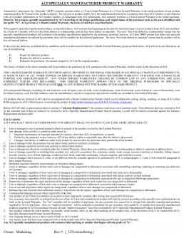 ACI Specially Manufactured Product Warranty