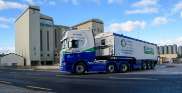 A Lakeland Dairies lorry departing a site.
