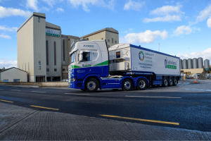 A Lakeland Agri lorry leaving a site.