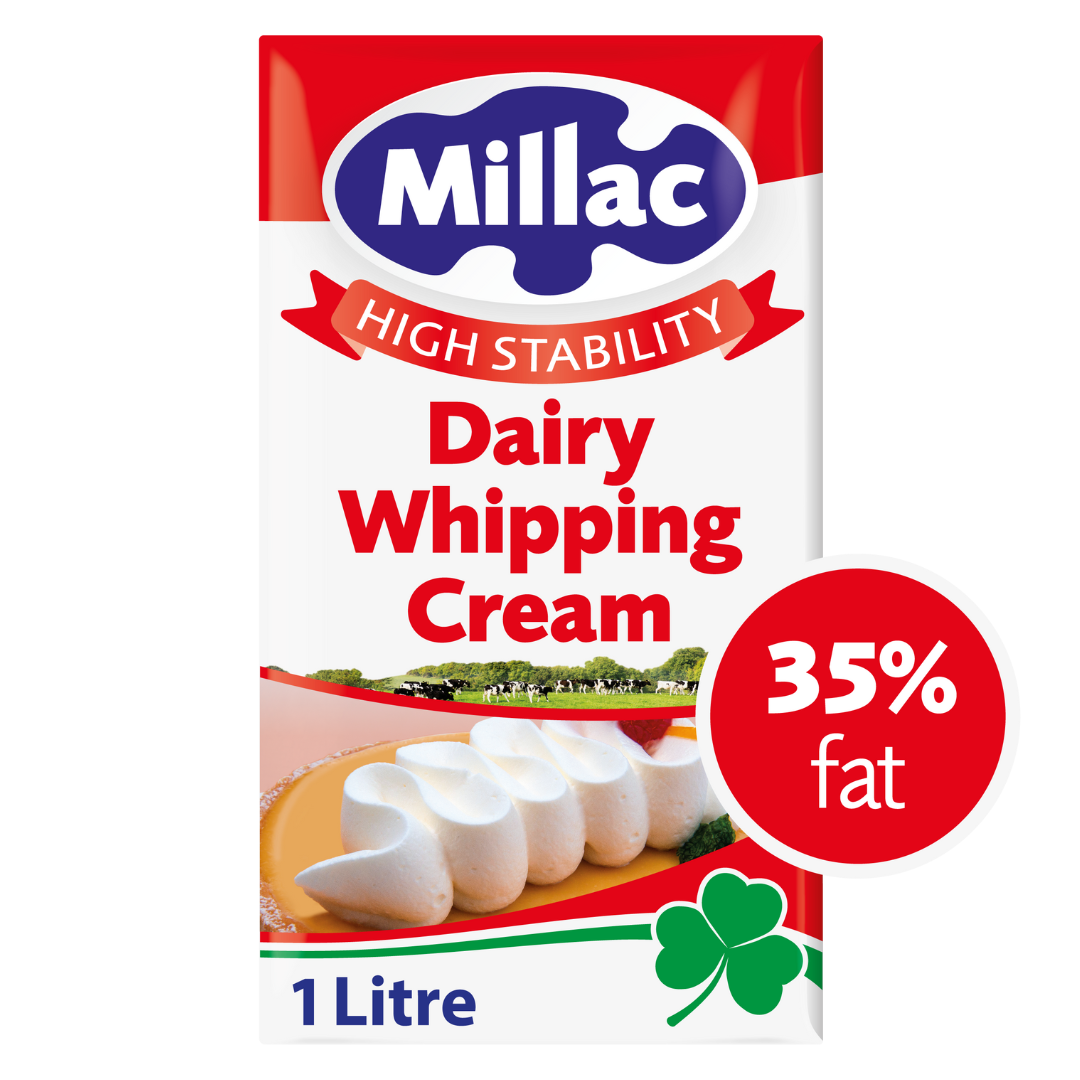 Millac dairy whipping cream in red and white packaging