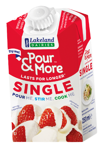Lakeland Dairies Pour and More single cream in red and white carton