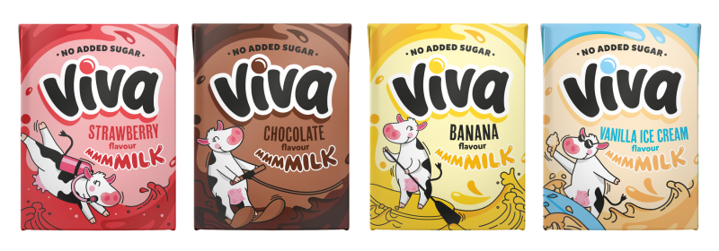 4 200ml cartons of flavoured milk in chocolate, banana, strawberry and ice cream flavours
